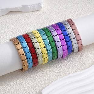 Matte Electroplated Italian Modular Bracelet, Square Elastic Splicing Watch Band Chain Accessories Wholesale Basic Chain