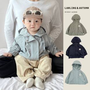 Boys' Spring and Autumn Windbreaker Jacket, Korean-Style Hooded Outdoor Jacket for Infants and Toddlers, Stylish Jacket for Baby Boys