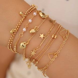 European and American style double-layer heart-shaped bead chain bracelet, high-end women's stainless steel jewelry, niche and stylish accessory