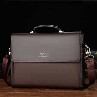 Men's Handbag, Business Men's Bag, Horizontal Leather Conference and Commuting Work Document Bag, Multi-Layer Large-Capacity Briefcase