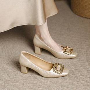 French-Style Square-Toe Women's Shoes 2026 New Model, Soft Sole, Breathable, Gentle Style, Versatile with Skirts, Chunky High Heels