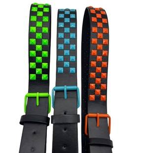 Cross-Border New Style Mosaic Square Bead Belt for Men and Women, Fashionable Pin Buckle Decoration, Pyramid Inlaid Wide Leather Belt