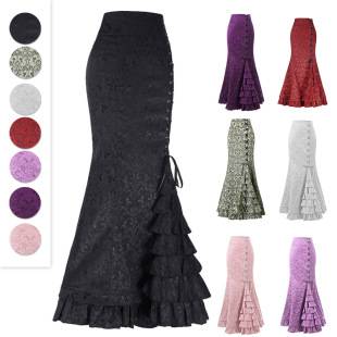 Factory Wholesale Cross-Border Halloween Dark Gothic Style Black Plus-Size Bodycon Skirt with Large Hem Jacquard Fishtail for Women