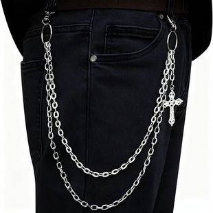 Amazon's Hottest Style, Personalized and Trendyy Double-Layer Cross Pendant Trouser Chain, Versatile Hip-Hop High-End Men's Trouser Chain