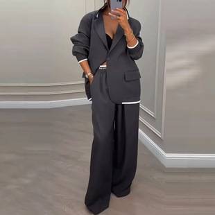 European and American cross-border 2025 autumn and winter new women's clothing Amazon elegant long-sleeve jacket casual wide-leg pants suit