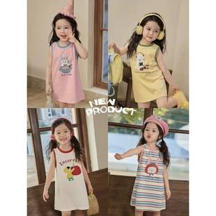 Children's Long Tank Dress for Girls, Baby Summer Cool Ice Silk Cotton Kids' Clothing, Class a Dress