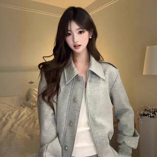 2025 Korean Style Gray Lapel Jacket Women's Autumn and Winter New Versatile Fashionable Design Small Tops