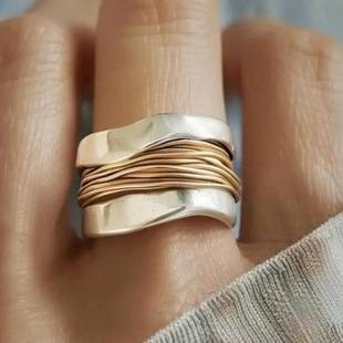 Hongdi European and American Style Two-Tone Steel Wide Band Minimalist Design Trendy Unisex Ring Personality Fashion Ring