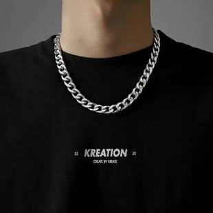 Titanium Steel Non-Fading Thick Chain Cuban Chain Necklace Men's Trendy Brand Hiphop European and American Hip-Hop Simple Sweatshirt Chain Accessories