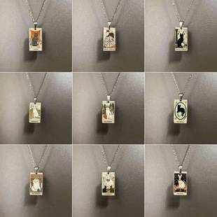 Stainless Steel Letter Necklace Vintage Accessories Women's Color Printed Card High-End Pendant Titanium Steel Sweater Chain Cross-Border Hot Sale