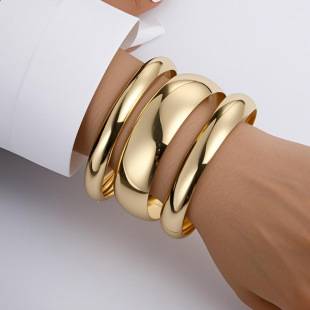 New European and American Cross-Border Exaggerated Personality Plain Ring Glossy Hand Jewelry Women's Three-Piece Set Niche Temperament Geometric Bracelet Wholesale