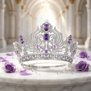 European and American large purple zircon crown bride catwalk crown hair accessories laurel baroque crown high-grade round crown