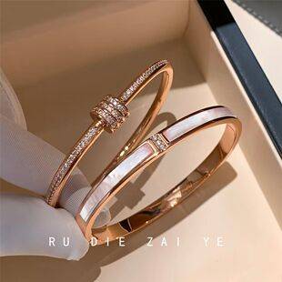 Natural Mother-Of-Pearl Rose Gold and Silver Bracelet for Women, Light Luxury Niche Exquisite Stackable Bracelet Accessory