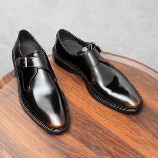 Men's Leather Shoes with Buckle, Business Formal Shoes, Patent Leather, High-End Cowhide Genuine Leather, Wedding Shoes, Suit Shoes