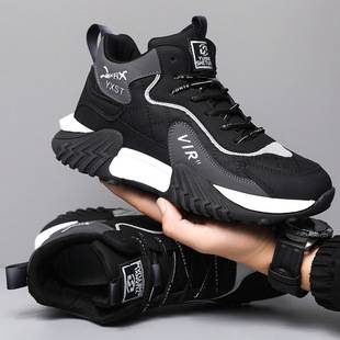 Men's Shoes for Autumn and Winter, High-Top, Soft-Soled, Non-Slip, Fleece-Lined Sports Shoes, Thick-Soled, Lightweight, Casual Running Shoes, Trendy Men's Shoes, Putian Shoes