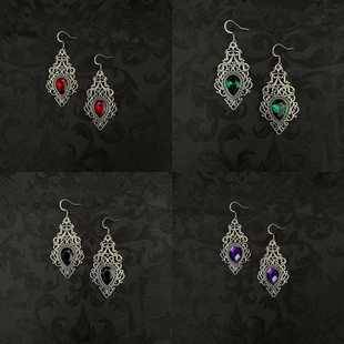 Dark Ruby Red Stone Gothic Victorian Celtic Filigree Scroll Earrings Bridal Wedding Antique Silver Manufacturer