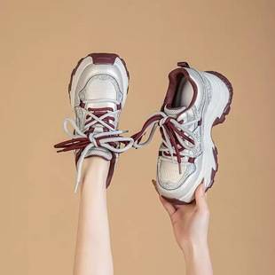 Women's Dad Shoes with 7cm Hidden Height Increase, Genuine Soft Leather, 2026 Spring/Summer New Versatile Korean Style Thick-Soled Platform Casual Shoes