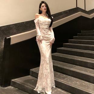 Lace Fishtail dress All-match Birthday Party Dress Light Luxury High-end Niche
