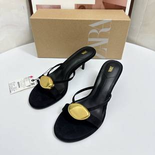 Za Summer New Product 2025 High-Heeled Women's Shoes Round Toe with Metal Buckle Fashion Hollow Back Thin Strap Sandals for Women