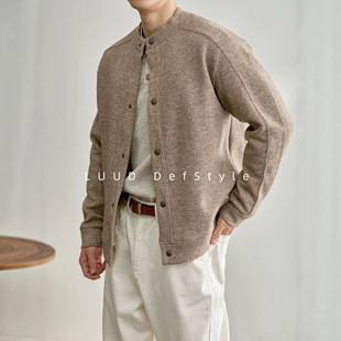 LUUD Men's Baseball Collar Textured Blend Yarn Knit Cardigan Solid Color Light Business Casual Jacket