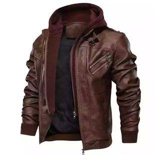 Men's Slim-Fit Zip-Up Pu Leather Jacket, Autumn Coat, Black Casual Versatile Trendy Men's Fashion Jacket