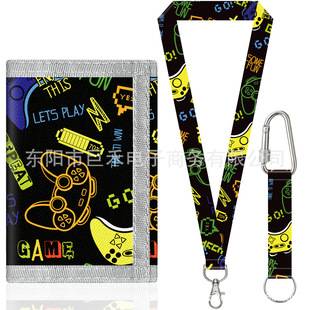 Oxford Cloth Neck-Hanging Wallet Canvas Game Console Football Spider Series Wallet 70% off Short Card Holder Lanyard Set