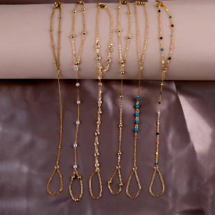 1 Piece Simple and Elegant Retro Shining Pearl Turquoise Element Women's Finger Bracelet for Women in Summer