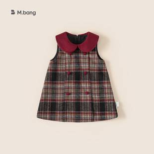 Bangxuan Children's Vest Dress Winter Baby Girl Dress Sleeveless Doll Collar Plaid Dress Girls' Dress