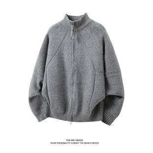 Heavyweight Stand-Collar Double-Zip Knit Cardigan Jacket for Men, 2026 Spring and Autumn New Style, High-End Youth Sweater Trend