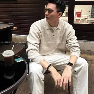 2025 Autumn and Winter Soft and Waxy Heavyweight Thickeneded Men's Knitted Polo Sweater Long-Sleeved Casual Simple Pure Color Trendy