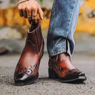 Aorixin Cross-Border 9092 Hand-Painted Martin Boots, Western Cowboy Boots, Unisex Leather Boots for Men and Women, Zipper Bag