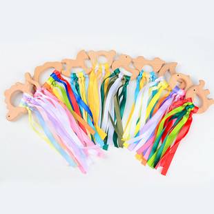 Amazon hot selling baby toys colorful Beech baby teether toys ribbon satin