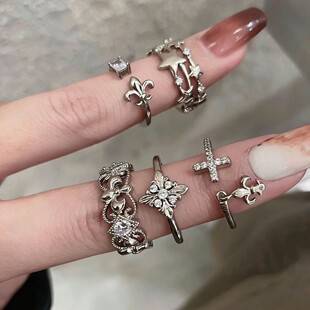 Vintage Retro Coffee Gold Hollow Cross Open Ring for Women, Niche Design with a High-End Feel, Index Finger Ring