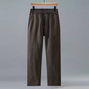 3047 Linen Casual Business Pants Men's Elastic Waist Straight-Leg Drawstring Lace-Up Loose Thin Breathable Casual Men's Pants