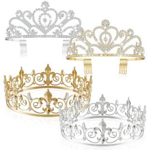 European and American Classic Retro King Crown Round Crown Large Rhinestone Alloy Tiara Set Palace
