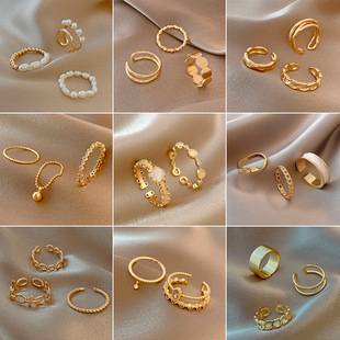Ins Trendy Set Ring Women's Retro Niche Stylish Pearl Ring Cold Style High-End Hand Jewelry Wholesale