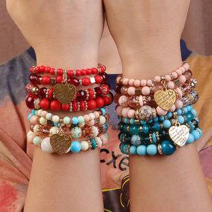 Cross-Border New Product Bohemian Ethnic Style Multi-Layer Beaded Bracelet Crystal Heart-Shaped Women's Personalized Hand Jewelry Wholesale