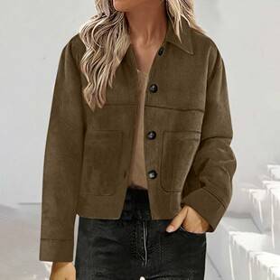 2025 European and American Women's Winter Coat, Suede Short Jacket, Casual Lightweight Autumn Fashion Trendy Clothing