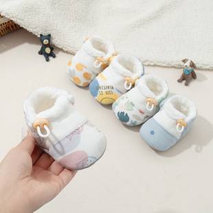 Baby Toddler Shoes Fleece-Lined Thickeneded Cotton Shoes Autumn and Winter 0-6-12 Months Male and Female Baby Soft-Soled Shoes Anti-Slip and Anti-Falling