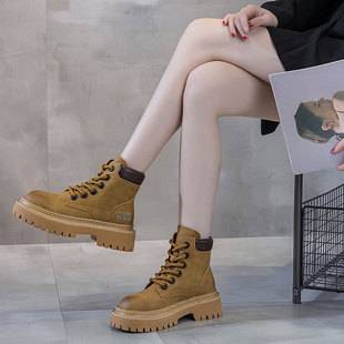 European Station Retro Color-polished Leather Martin Boots Women's 2024 Summer and Autumn New Bumblebee Platform Bottom All-match Motorcycle Boots