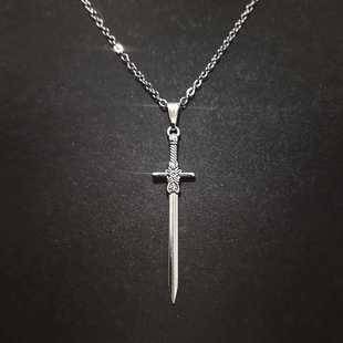 Cross-Border New Style Cross Sword Pendant Necklace for Men and Women, Gothic Dark Alloy Vintage Sword Clavicle Chain, Stainless Steel Chain