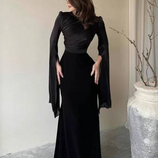 2025 European and American Amazon Cross-Border Foreign Trade Autumn Round Neck Batwing Sleeve Dress Slim Fit Light Luxury Sexy Dress for Women