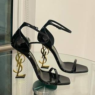 2026 Classic Style Genuine Leather High-Heeled Stiletto Shoes with Lettering, Sexy Open-Toe Versatile Genuine Leather Elegant Sandals for Women