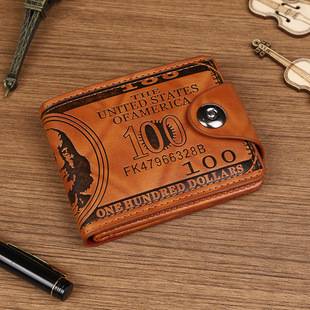 Cross-Border Men's Wallet with Dollar Pattern, Popular Ultra-Light Pu Bag, Multi-Functional Retro Multi-Card Slot Manufacturer