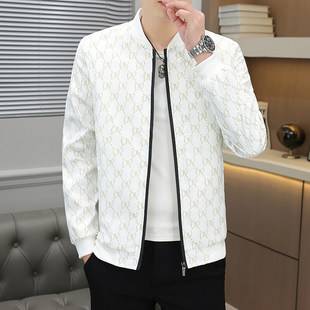 2025 Spring New Men's Stand Collar Jacket Youth Thin Slim Fit Trendy Casual High-End Light Luxury Printed Jacket