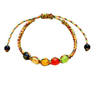 Six-Syllable Mantra Bracelet, Six-Syllable Mantra Multicolor Bracelet, Om Ma Ni Padme Hum Xizang Jewelry, Zen-Inspired Red String