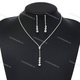 Bridal Jewelry Set Fashion Wedding Shining Rhinestone Necklace Earrings Jewelry Set Ladies European and American Manufacturers Supply
