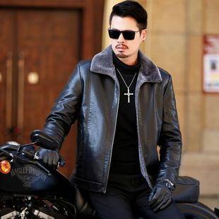 Men's leather jacket for middle-aged and elderly, Haining fur, middle-aged PU leather, winter fleece-lined and thickened leather jacket, men's clothing, dad's style