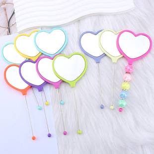 Handheld Makeup Mirror Heart-Shaped DIY Beaded Mirror Portable Single-Sided Makeup Mirror Plastic Heart Makeup Mirror Wholesale