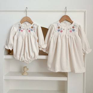New spring and autumn baby romper baby jumpsuit girl's long-sleeved embroidered girl's dress Princess sister's clothing